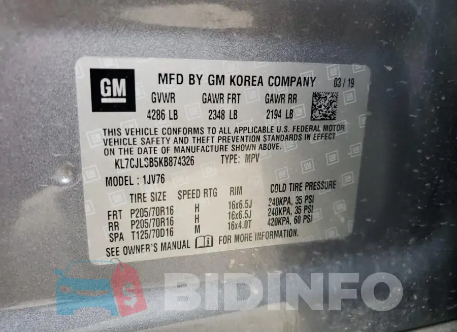 KL7CJLSB5KB874326 Photo# 13