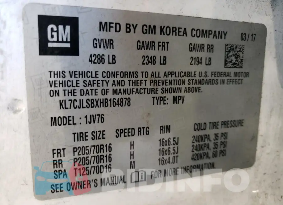 KL7CJLSBXHB164878 Photo# 13