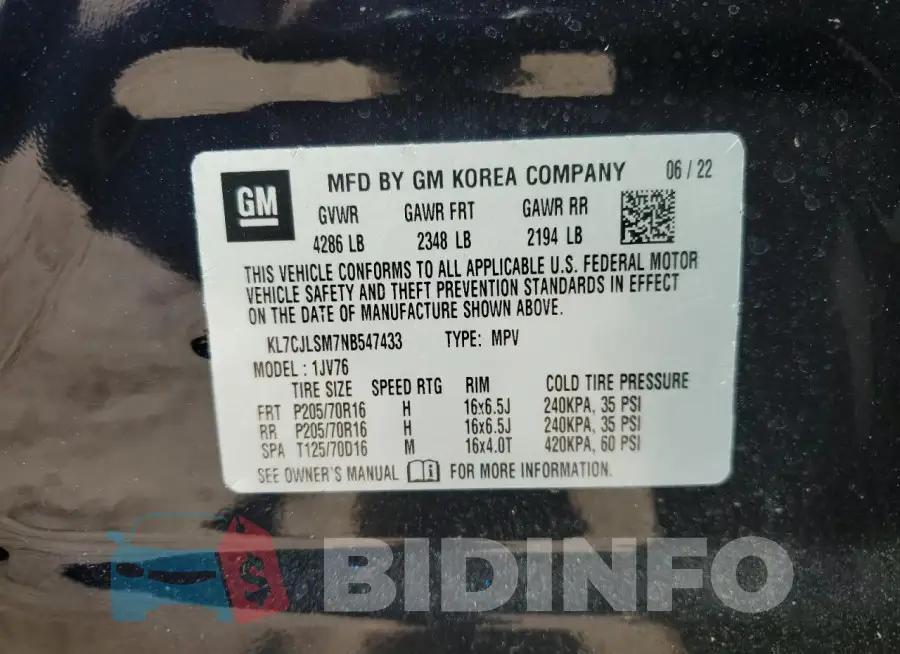 KL7CJLSM7NB547433 Photo# 14