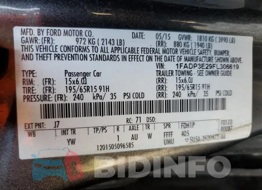 1FADP3E29FL306619 Photo# 12