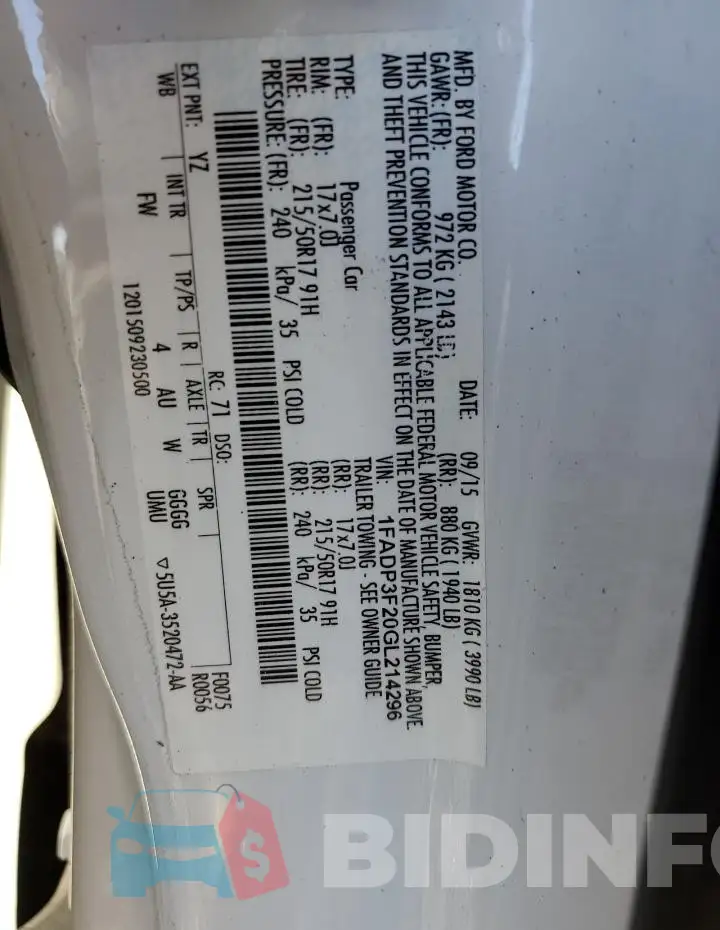 1FADP3F20GL214296 Photo# 12