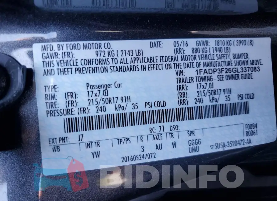 1FADP3F26GL337083 Photo# 12