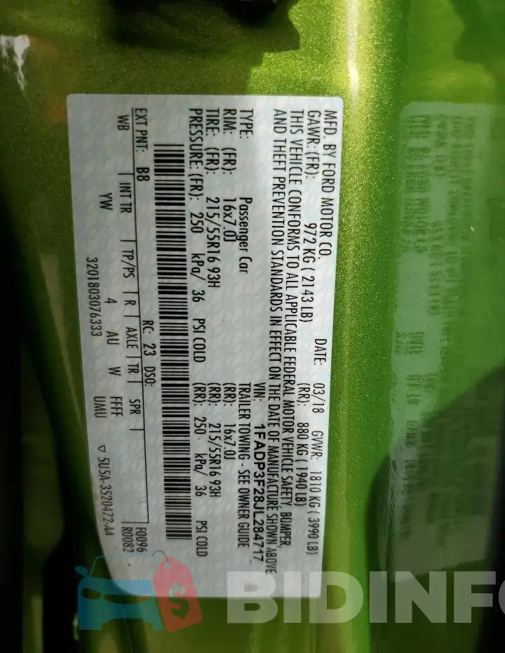 1FADP3F28JL284717 Photo# 12