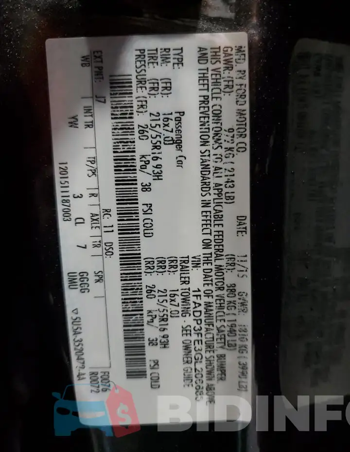 1FADP3FE3GL206686 Photo# 12