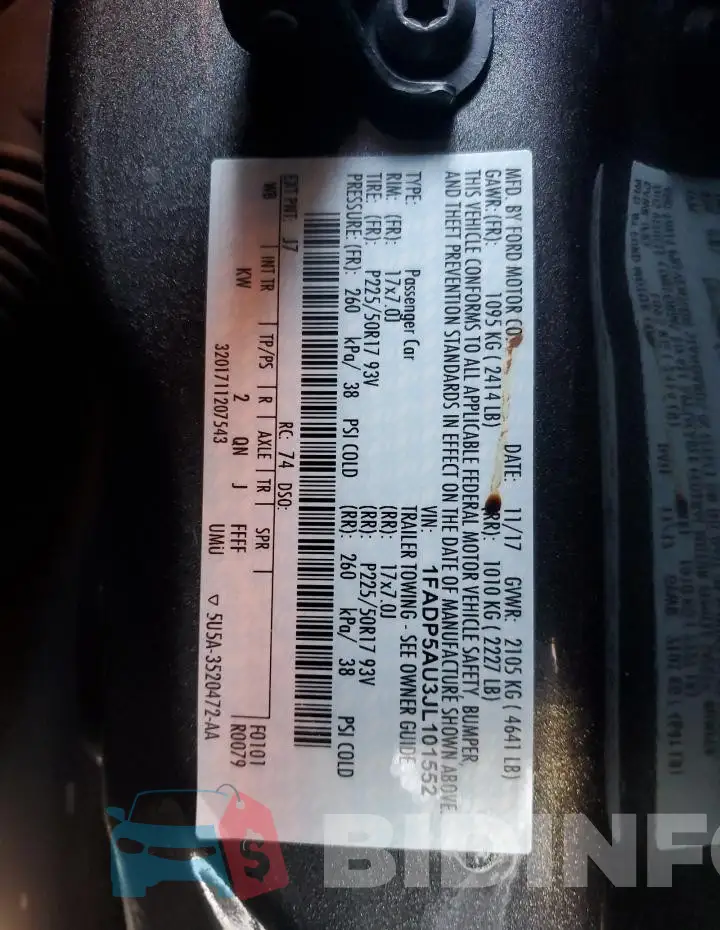 1FADP5AU3JL101552 Photo# 12
