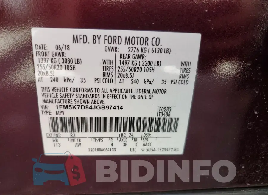 1FM5K7D84JGB97414 Photo# 13