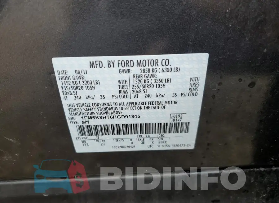 1FM5K8HT6HGD91845 Photo# 14