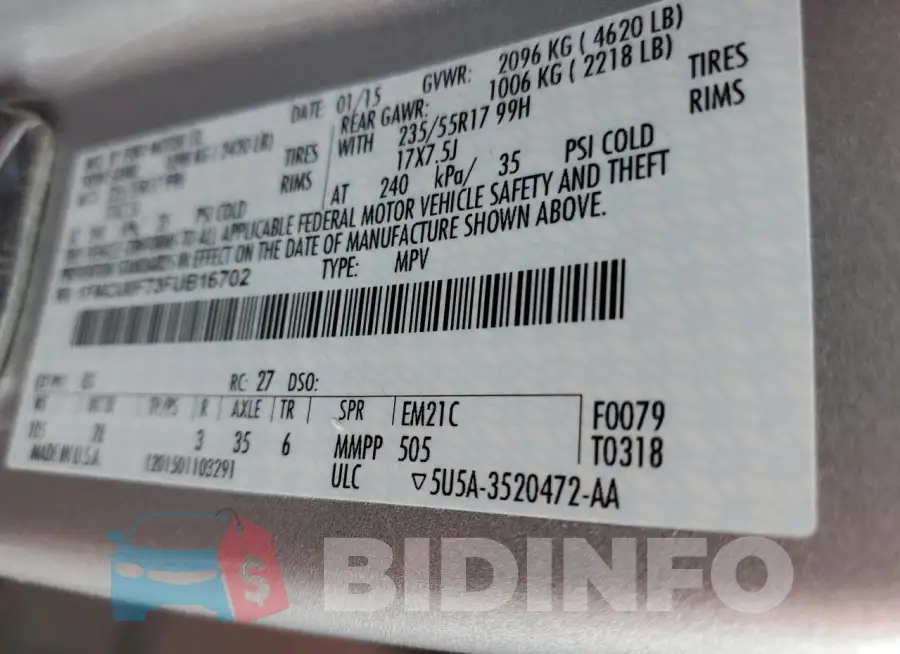 1FMCU0F73FUB16702 Photo# 12