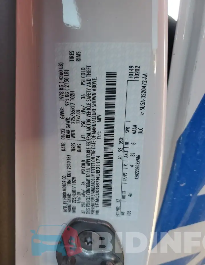 1FMCU0G67NUB31174 Photo# 12