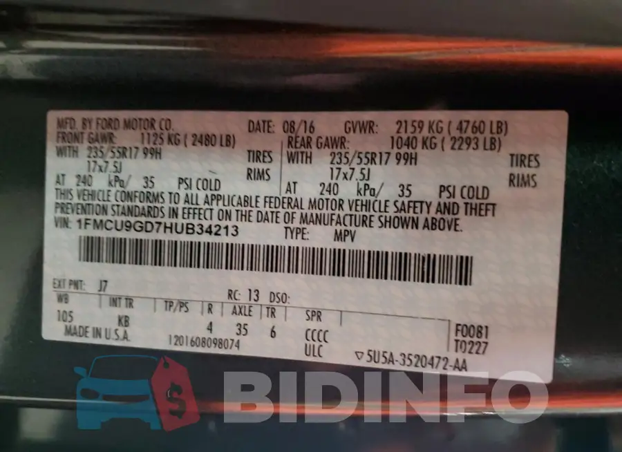 1FMCU9GD7HUB34213 Photo# 13