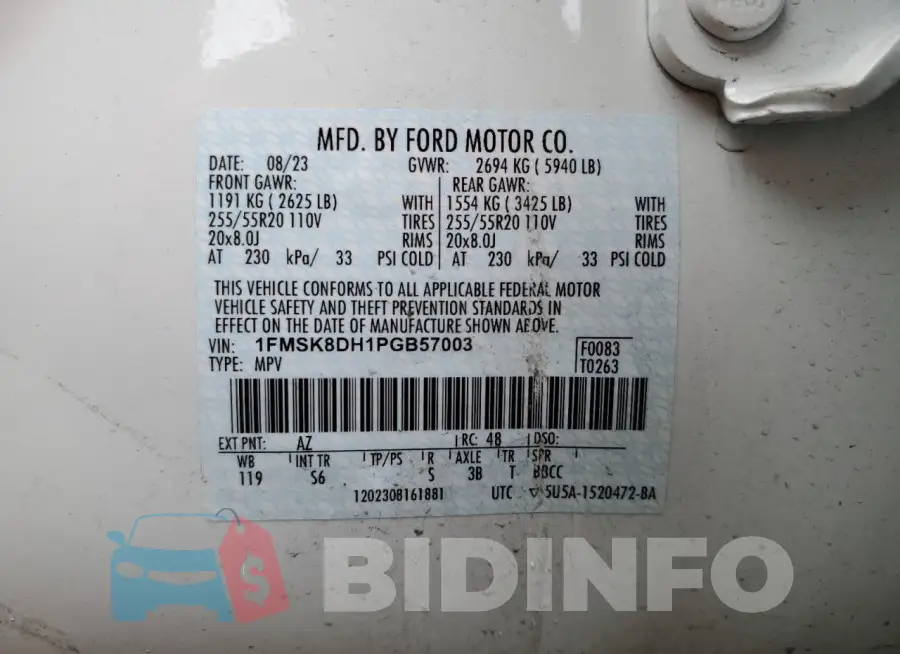 1FMSK8DH1PGB57003 Photo# 12