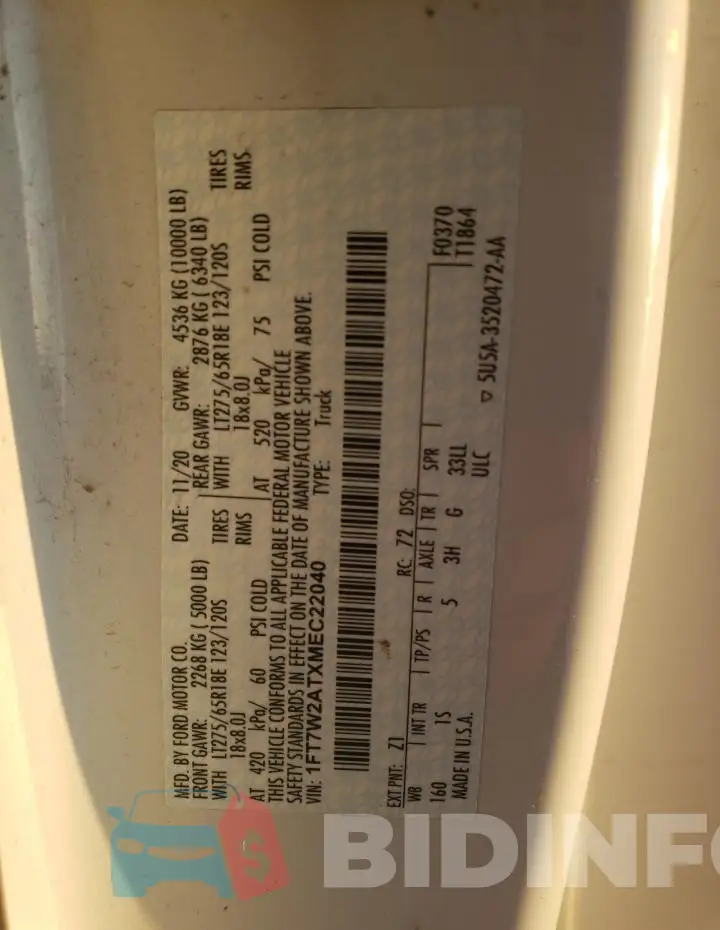 1FT7W2ATXMEC22040 Photo# 12