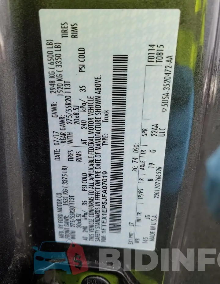 1FTEX1EP5JFA07019 Photo# 12