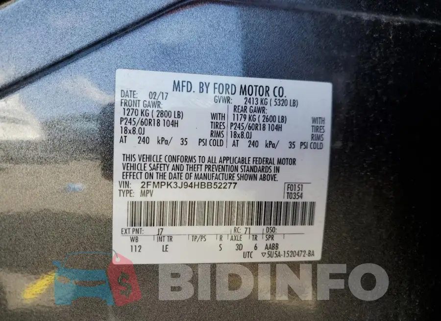 2FMPK3J94HBB52277 Photo# 12