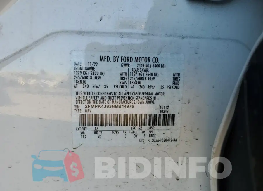 2FMPK4J93NBB14976 Photo# 12