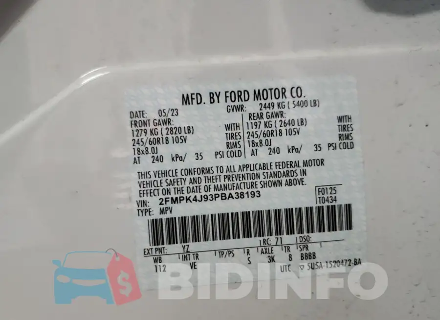 2FMPK4J93PBA38193 Photo# 13