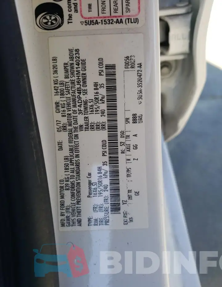 3FADP4BJ6HM140238 Photo# 12