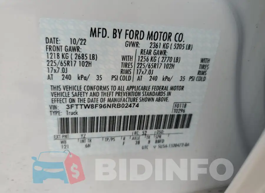 3FTTW8F96NRB02474 Photo# 12