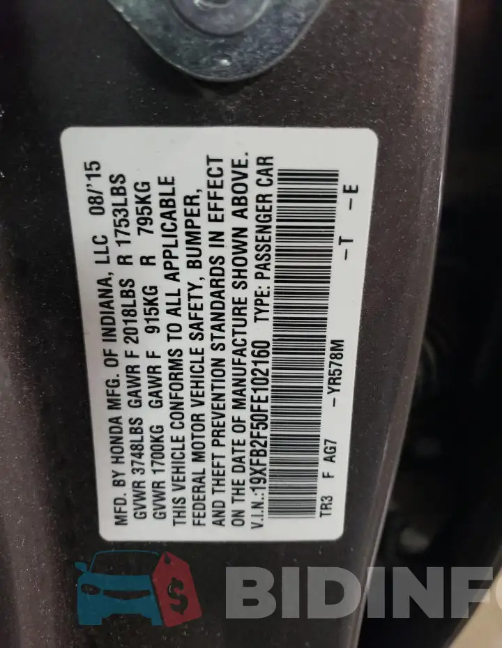 19XFB2F50FE102160 Photo# 12