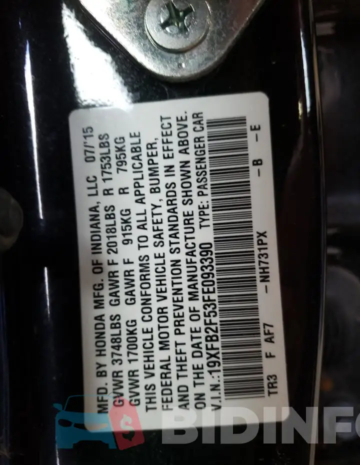 19XFB2F53FE093390 Photo# 10