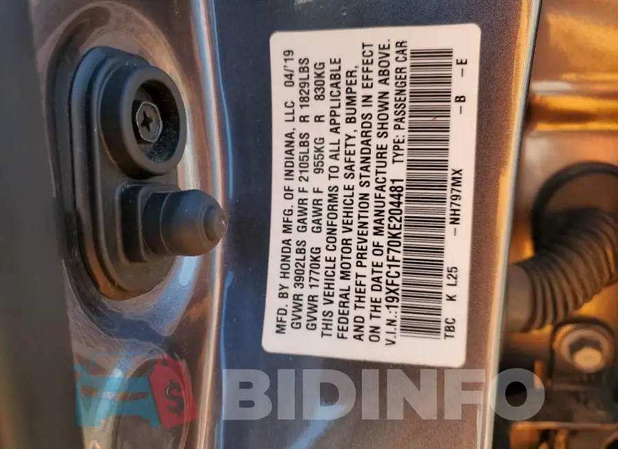 19XFC1F70KE204481 Photo# 12