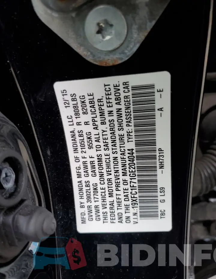 19XFC1F71GE204044 Photo# 13