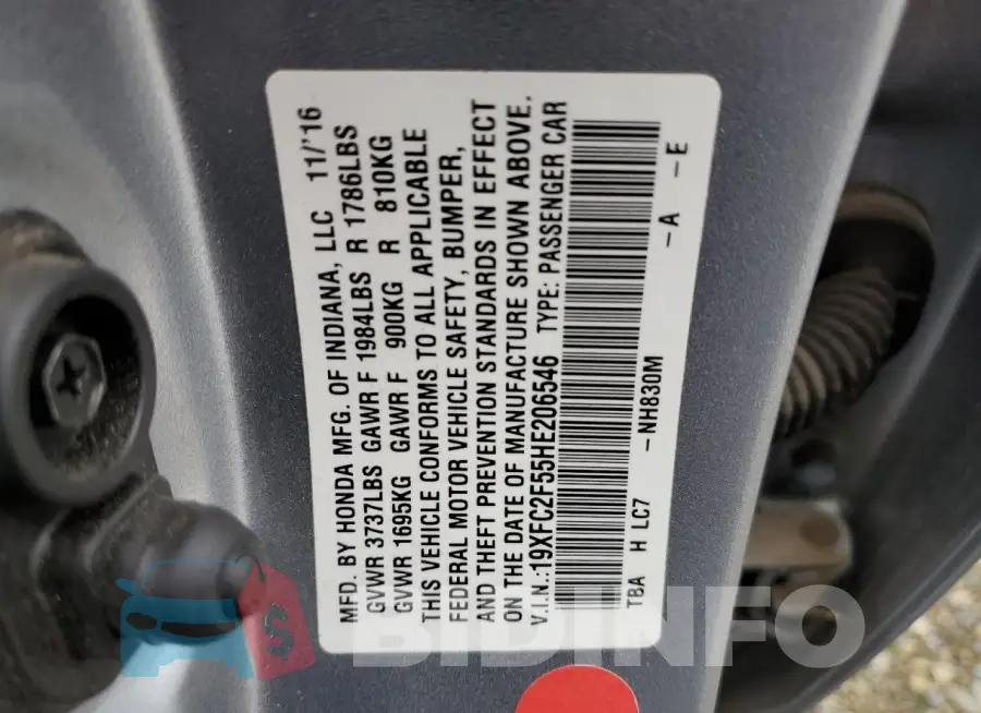 19XFC2F55HE206546 Photo# 13