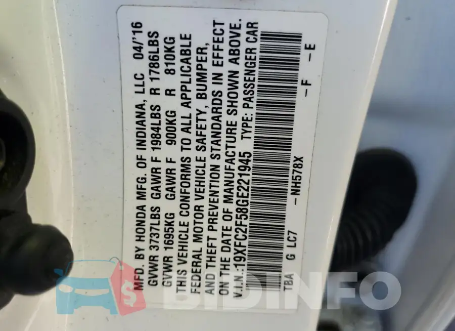 19XFC2F58GE221945 Photo# 12