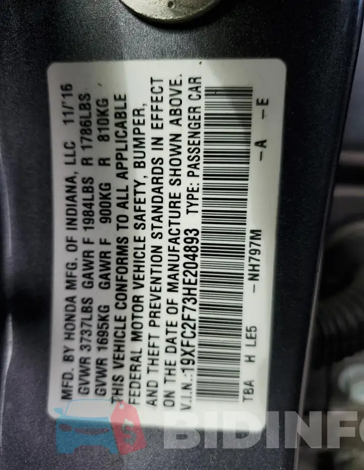 19XFC2F73HE204893 Photo# 12