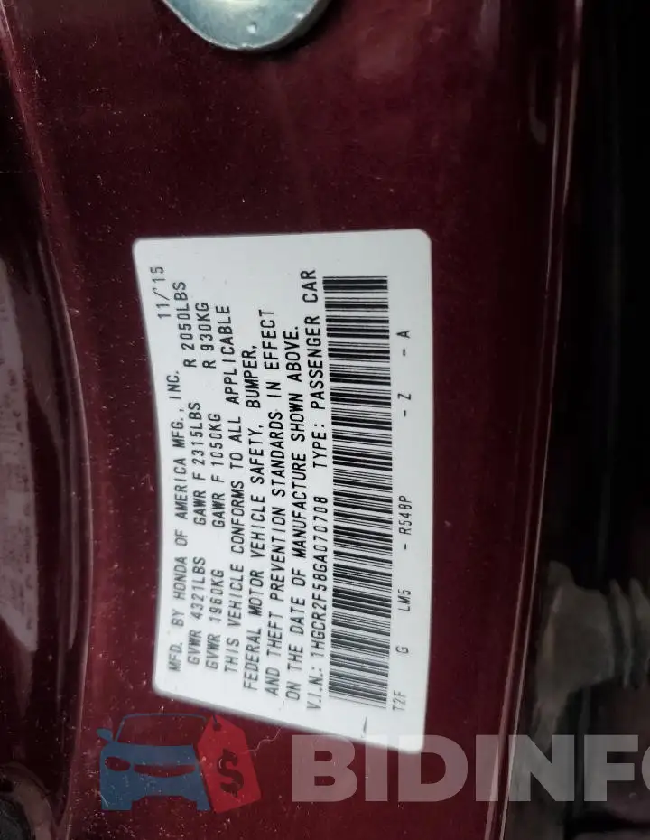 1HGCR2F52GA016577 Photo# 13