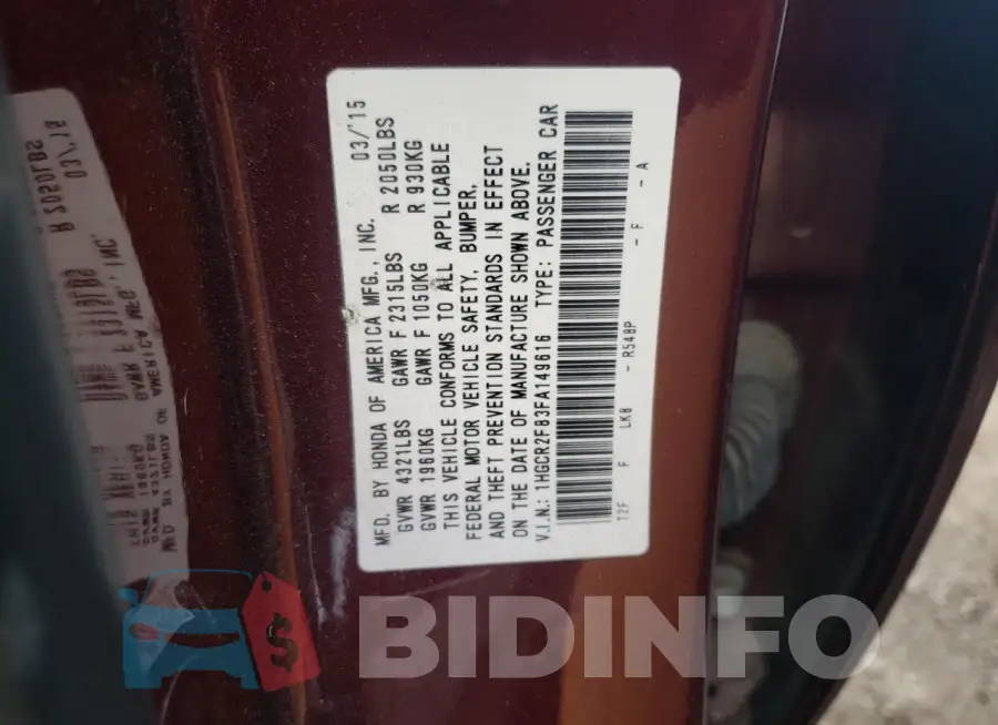 1HGCR2F83FA149616 Photo# 12