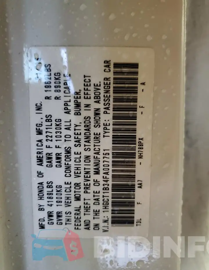 1HGCT1B34FA007751 Photo# 12