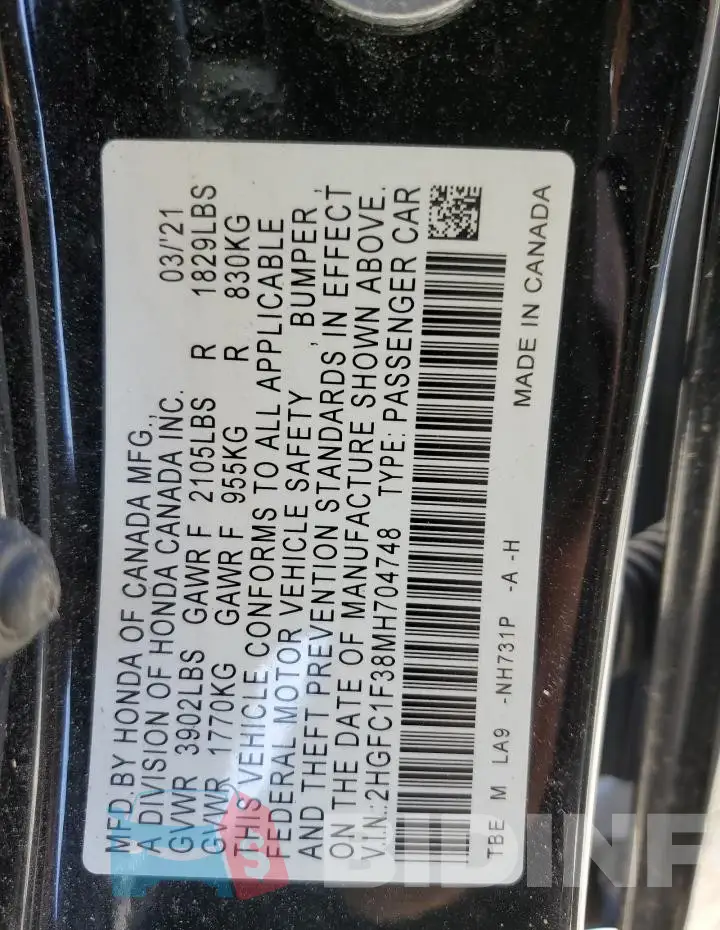 2HGFC1F38MH704748 Photo# 12
