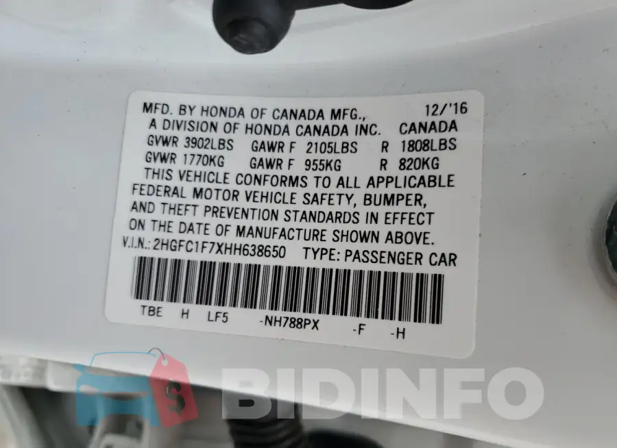 2HGFC1F7XHH638650 Photo# 12