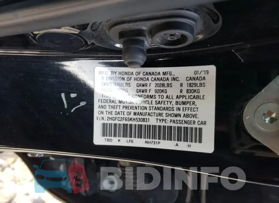 2HGFC2F65KH530831 Photo# 12