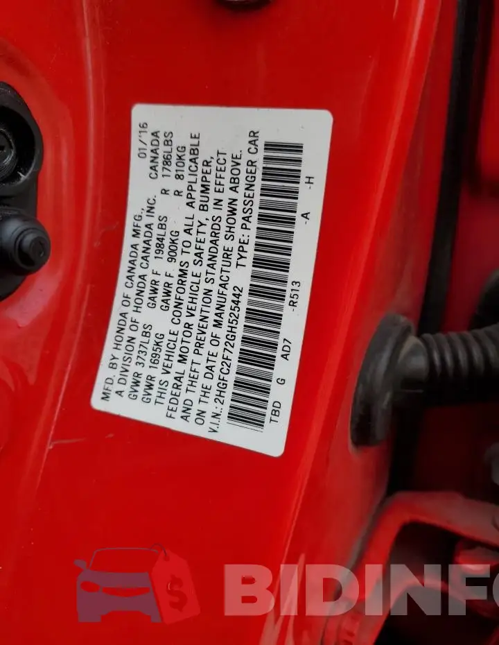 2HGFC2F72GH525442 Photo# 12