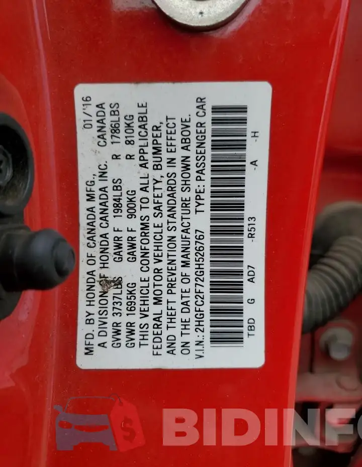 2HGFC2F72GH526767 Photo# 12