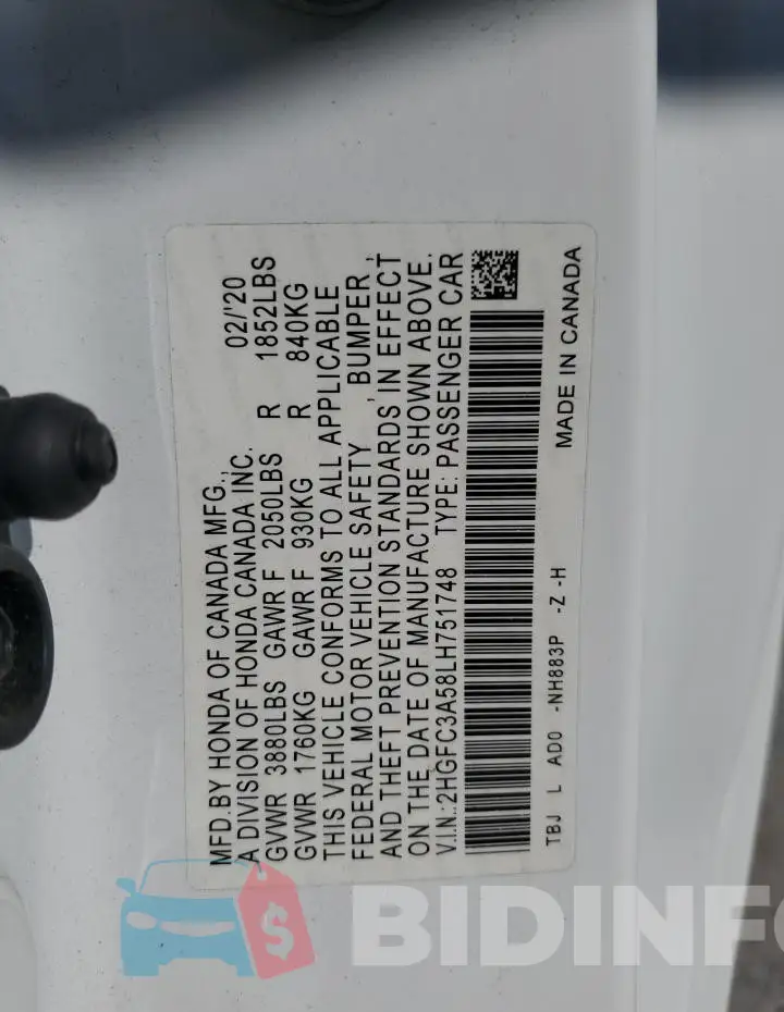 2HGFC3A58LH751748 Photo# 13