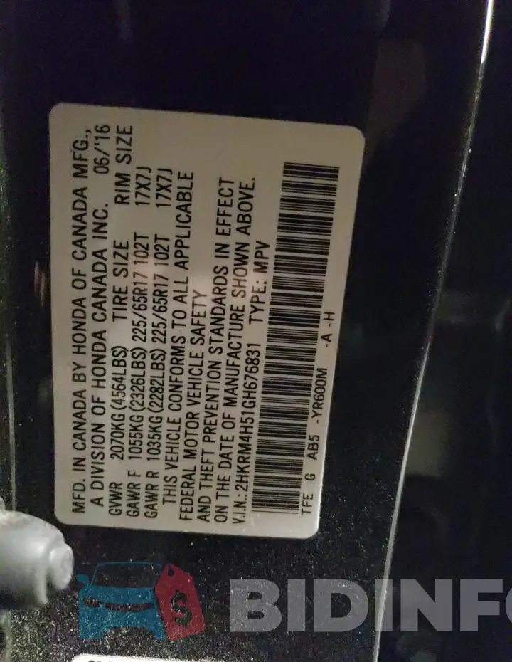 2HKRM4H51GH676831 Photo# 12