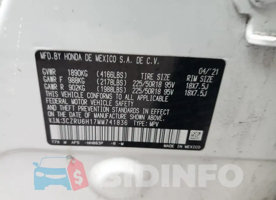 3CZRU6H17MM741836 Photo# 12