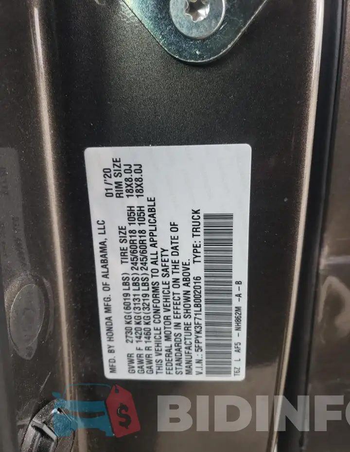 5FPYK3F71LB002016 Photo# 12