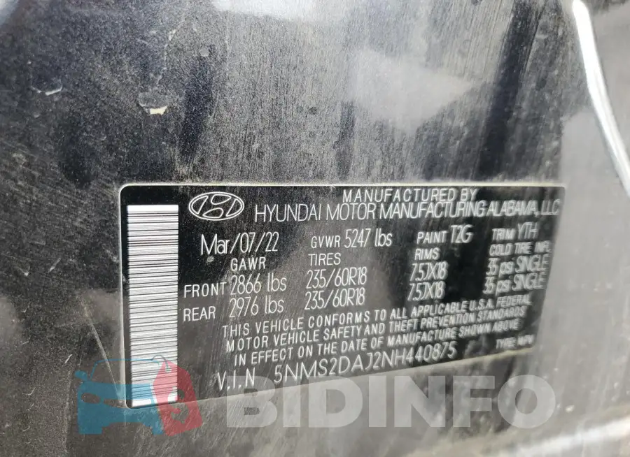 5NMS2DAJ2NH440875 Photo# 12