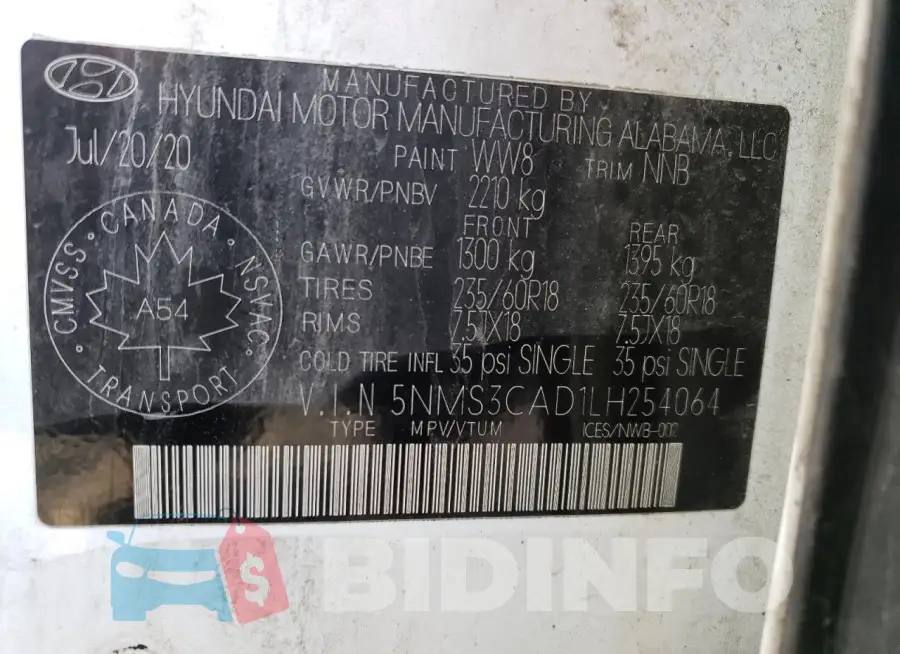 5NMS3CAD1LH254064 Photo# 13