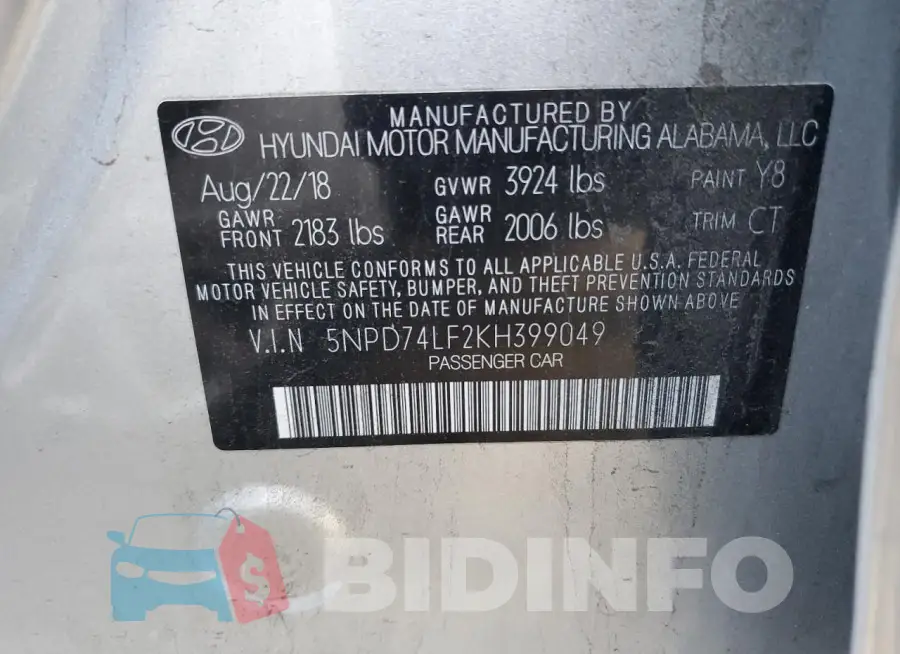5NPD74LF2KH399049 Photo# 12