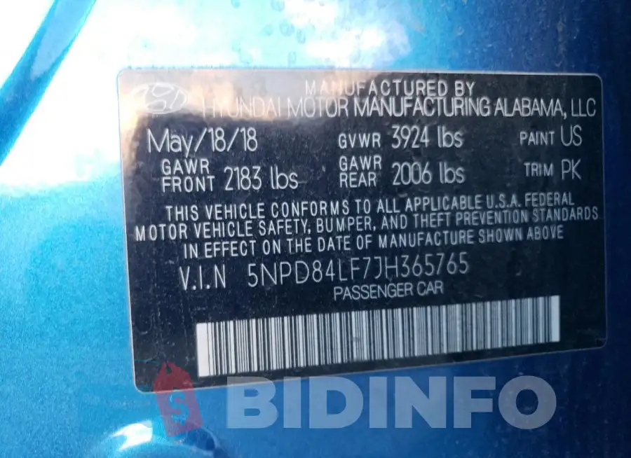 5NPD84LF7JH365765 Photo# 13