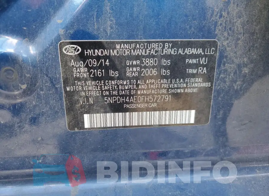 5NPDH4AE0FH572791 Photo# 12