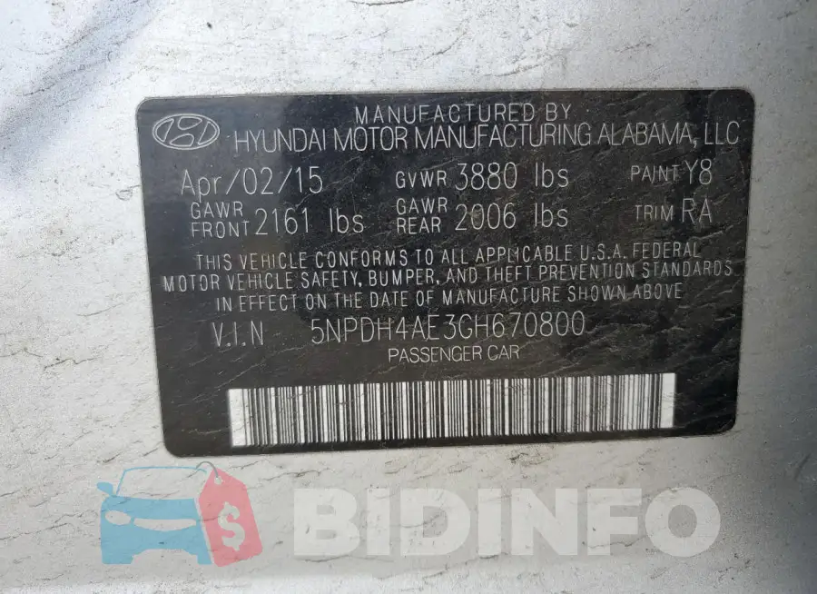 5NPDH4AE3GH670800 Photo# 12