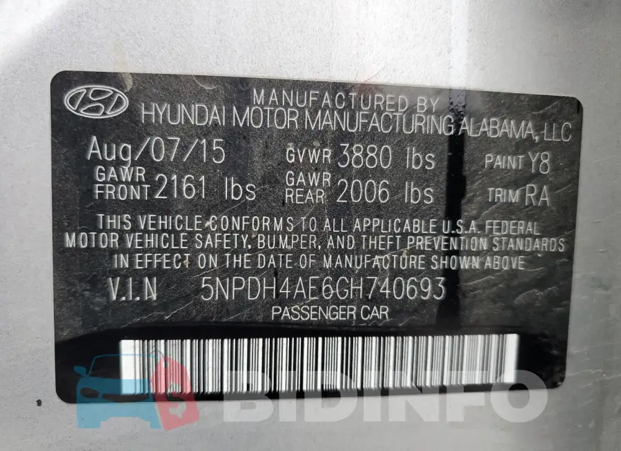 5NPDH4AE6GH740693 Photo# 12