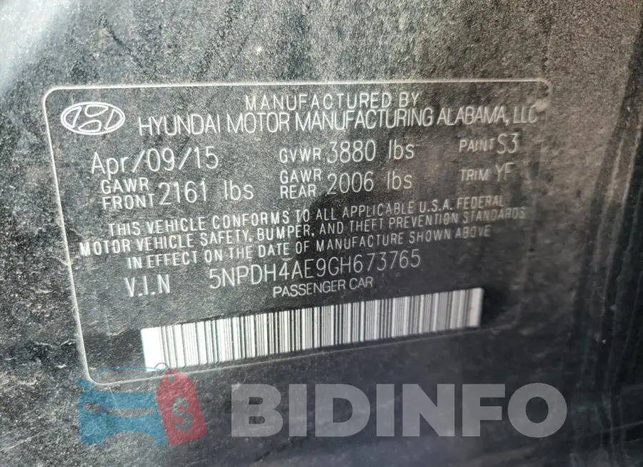 5NPDH4AE9GH673765 Photo# 13