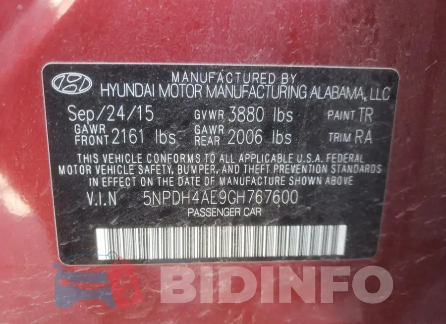 5NPDH4AE9GH767600 Photo# 12